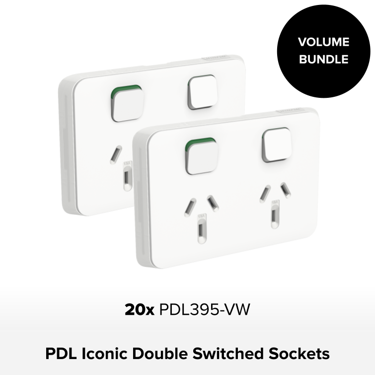 Bundle - PDL Iconic, double switched socket, Horizontal, 10 A - Vivid White